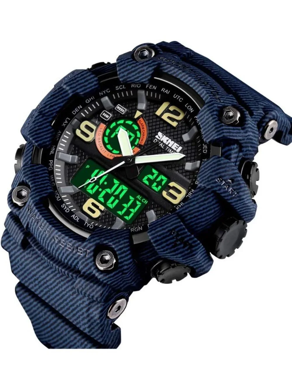 Men Denim&Blue Analog Quartz S-Shock Waterproof Outdoor Sports LED Digital Watch